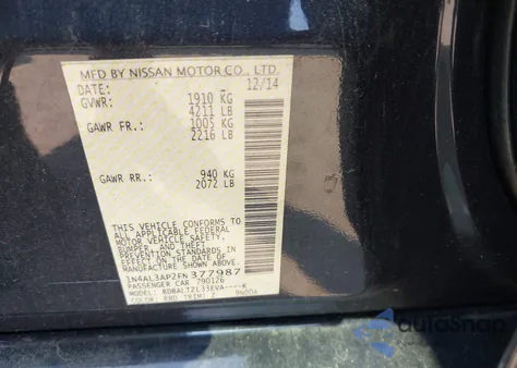 2015 Nissan Altima 2.5 Sl z USA, uszkodzony, nr VIN 1N4AL3AP2FN377987